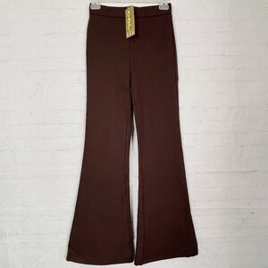 OGL High Rise Flared Pants Womens XS Brown Pull n Flat Front Ponte Pants NEW!